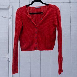 Brandy Melville Zoe Red Cable Knit Cardigan Sweater S 100% Cotton